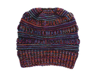 Women’s Mixed-Color Knitted Wool Ponytail Hat Orange purple Hats