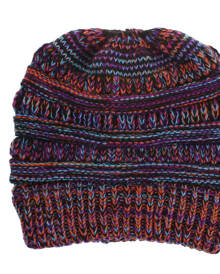 Women’s Mixed-Color Knitted Wool Ponytail Hat Orange purple Hats