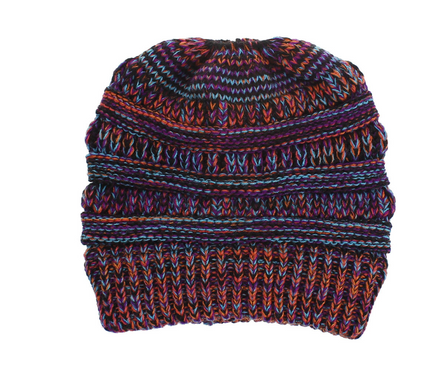 Women’s Mixed-Color Knitted Wool Ponytail Hat Orange purple Hats