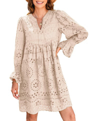 Vintage Eyelet Cotton Midi Dress Khaki Dresses
