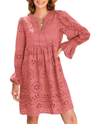 Vintage Eyelet Cotton Midi Dress Rose Red Dresses