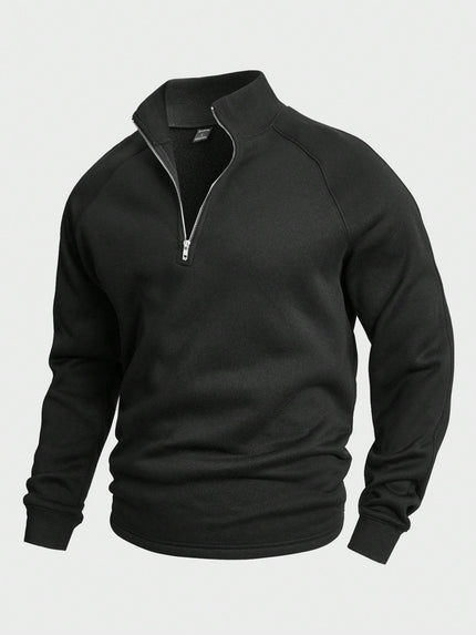 Men's Stand Collar Half-Zip Sweatshirt Black Sweaters