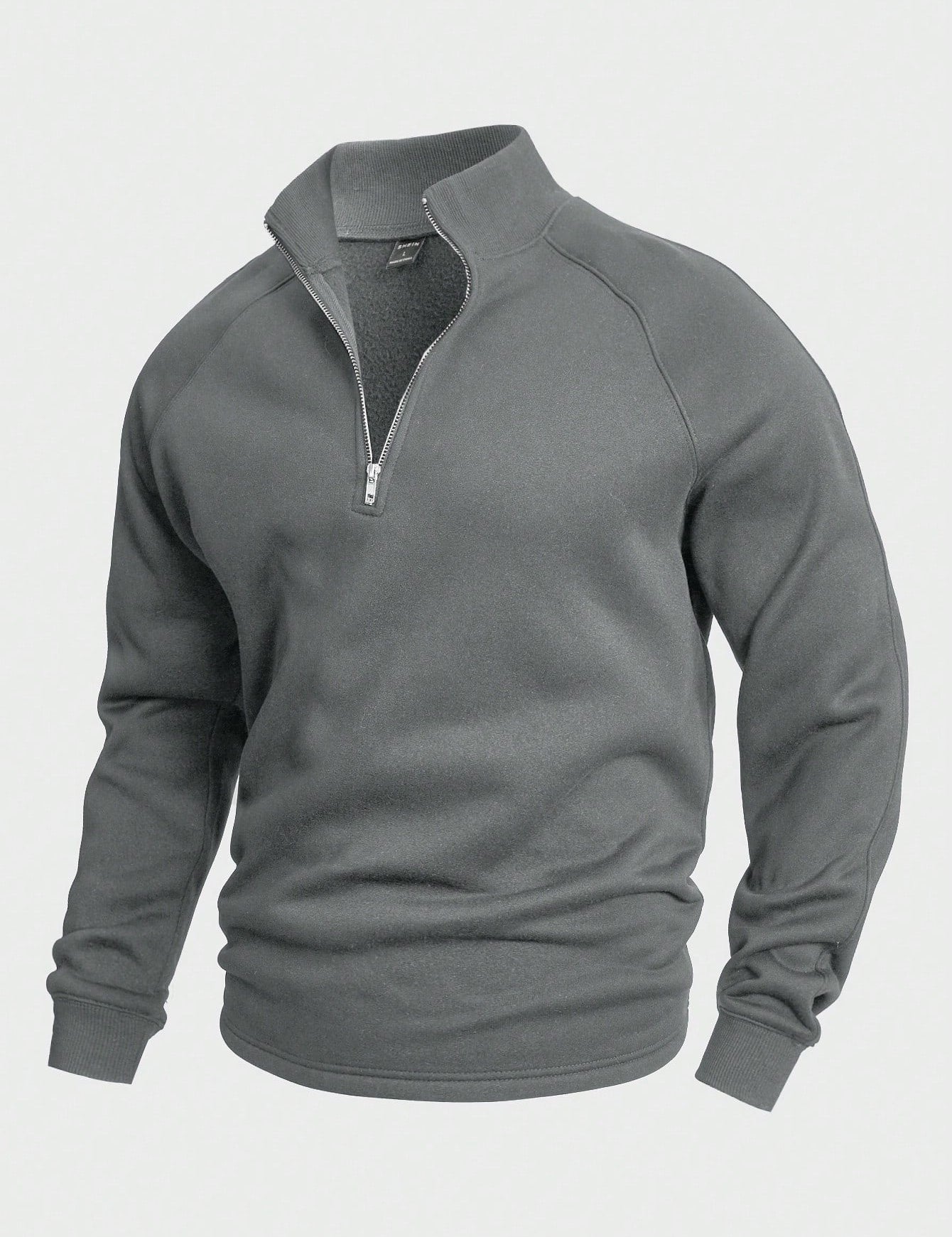 Men's Stand Collar Half-Zip Sweatshirt Gray Sweaters