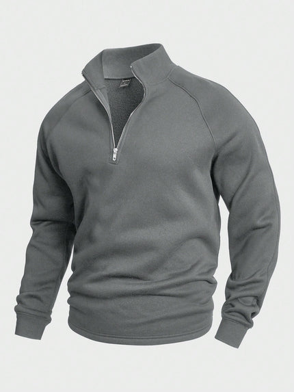 Men's Stand Collar Half-Zip Sweatshirt Gray Sweaters