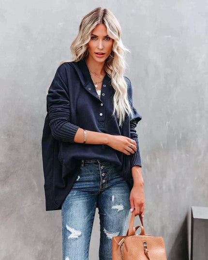 Cozy Fleece V-Neck Pullover Sweatshirt Blue sweaters