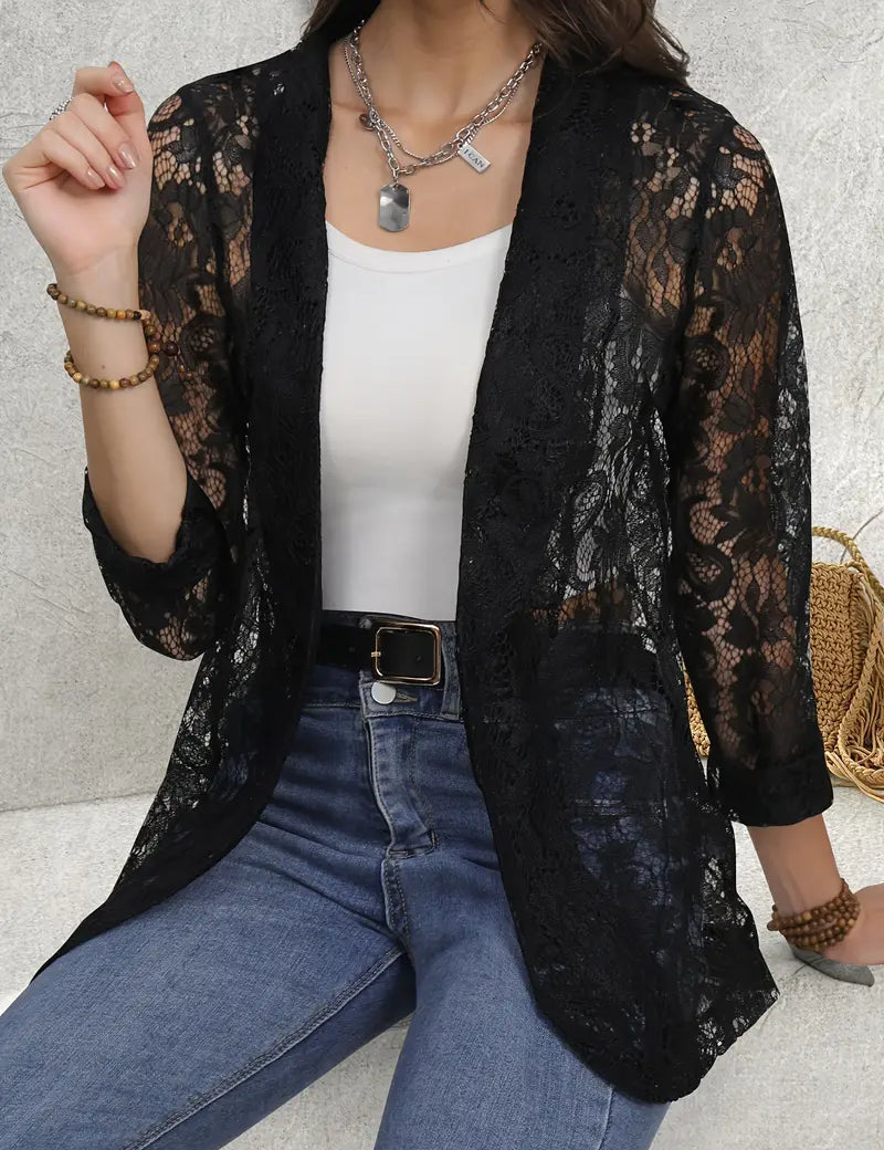 Deborah | Elegant Floral Lace Jacket Black Jacket
