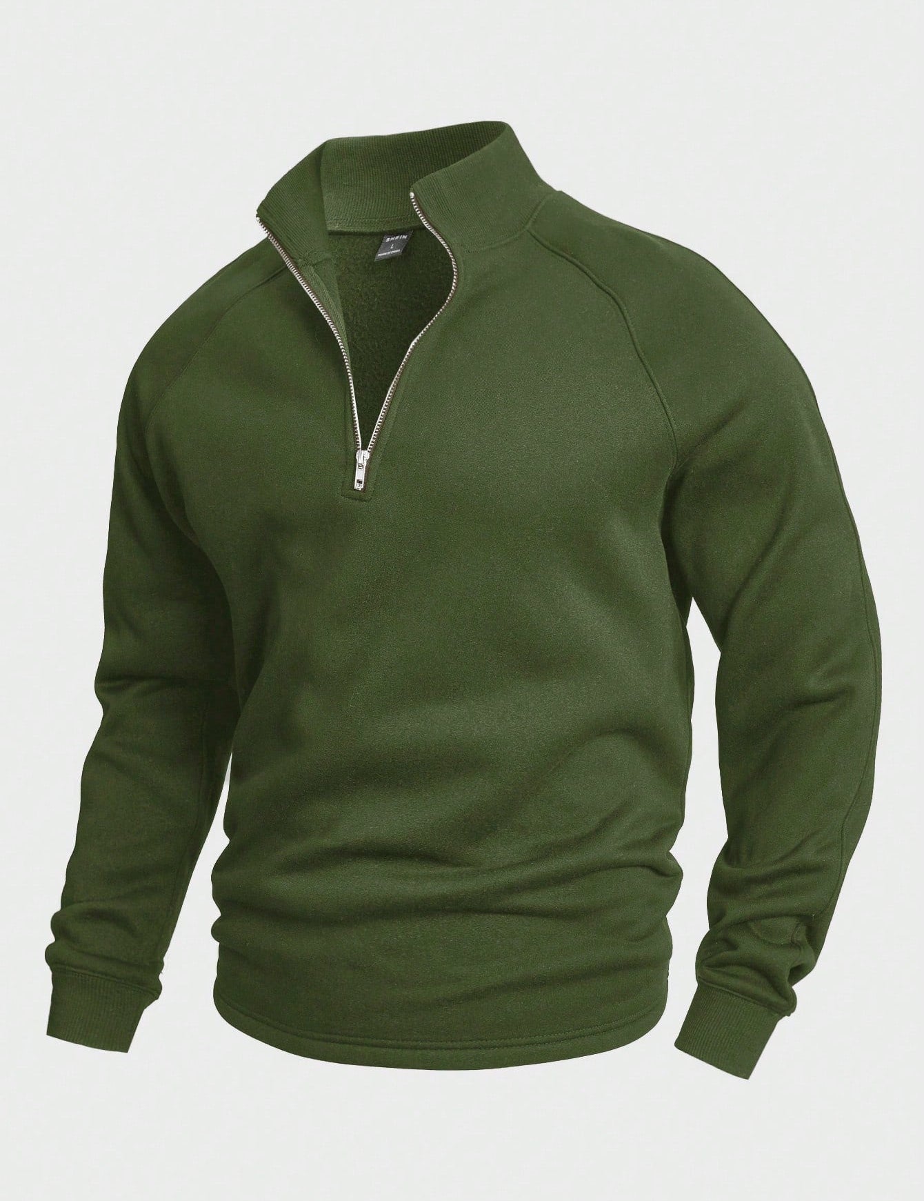 Men's Stand Collar Half-Zip Sweatshirt Green Sweaters