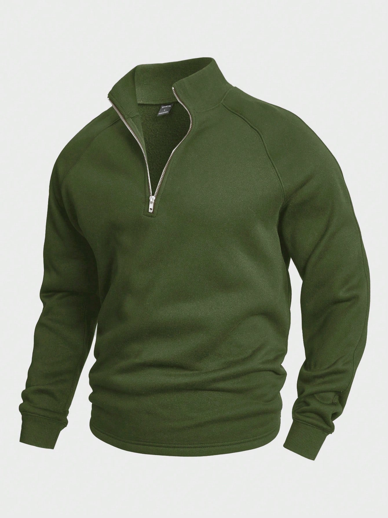 Men's Stand Collar Half-Zip Sweatshirt Green Sweaters
