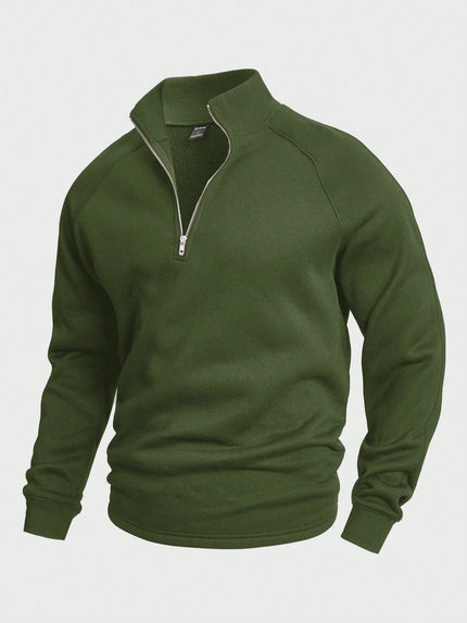 Men's Stand Collar Half-Zip Sweatshirt Green Sweaters