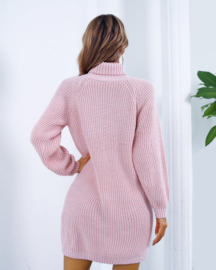 Winter Turtleneck Button-Detail Sweater Dress Dresses