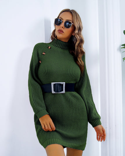 Winter Turtleneck Button-Detail Sweater Dress Dresses