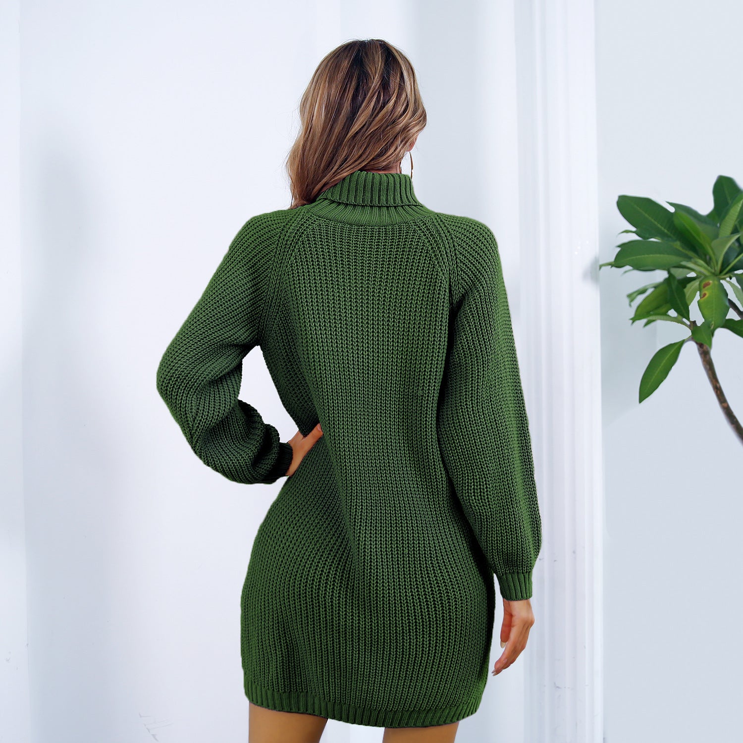 Winter Turtleneck Button-Detail Sweater Dress Dresses