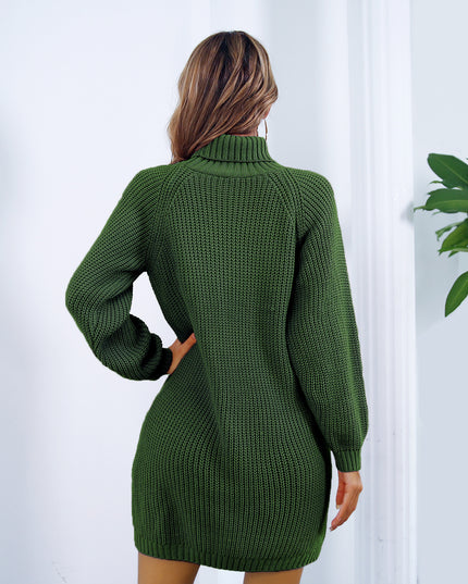 Winter Turtleneck Button-Detail Sweater Dress Dresses