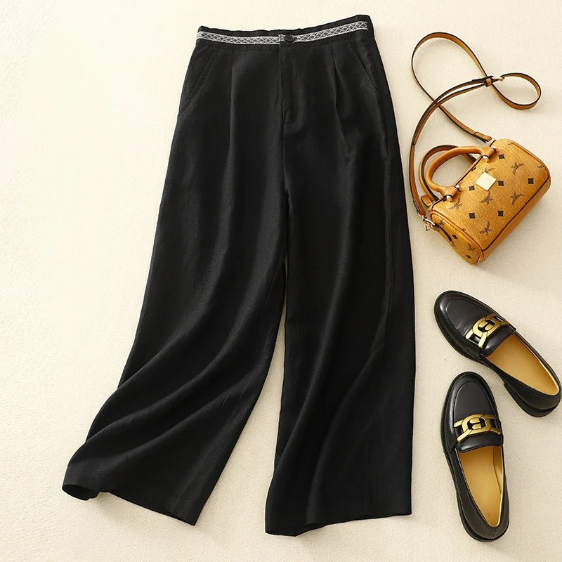 Elia Wide-Leg Linen Pants – Breezy Comfort Style Black Women's Accessories