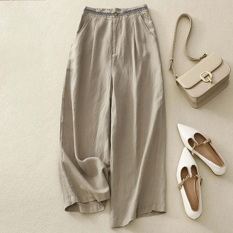 Elia Wide-Leg Linen Pants – Breezy Comfort Style Gray Women's Accessories