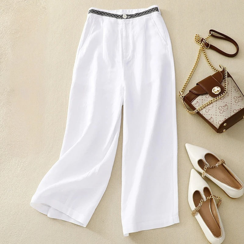 Elia Wide-Leg Linen Pants – Breezy Comfort Style White Women's Accessories