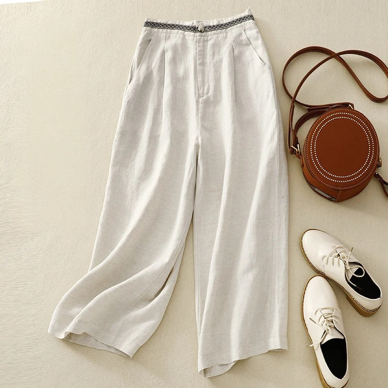 Elia Wide-Leg Linen Pants – Breezy Comfort Style Beige Women's Accessories