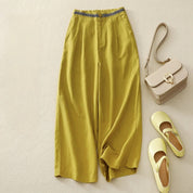 Elia Wide-Leg Linen Pants – Breezy Comfort Style Mustard Women's Accessories