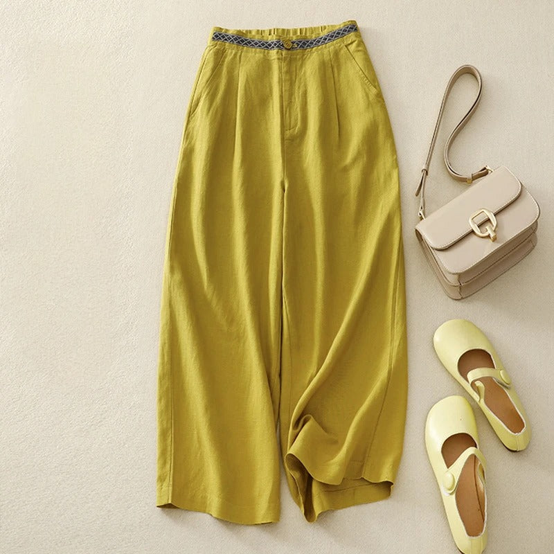 Elia Wide-Leg Linen Pants – Breezy Comfort Style Mustard Women's Accessories