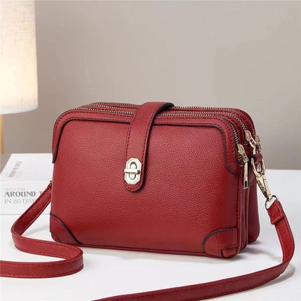 Elegant Multi-Layer Soft Leather Handbag Red Leather Bag