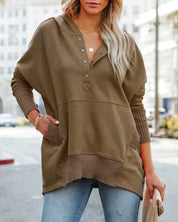 Cozy Fleece V-Neck Pullover Sweatshirt Brown sweaters