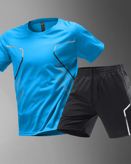 Men's Quick-Dry Breathable Short Sleeve Sports T-Shirt Blue Suit T-Shirt