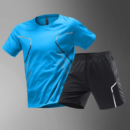 Men's Quick-Dry Breathable Short Sleeve Sports T-Shirt Blue Suit T-Shirt