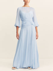 Elegant High Neck Balloon Sleeve Maxi Dress Dresses