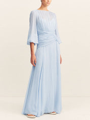 Elegant High Neck Balloon Sleeve Maxi Dress Dresses