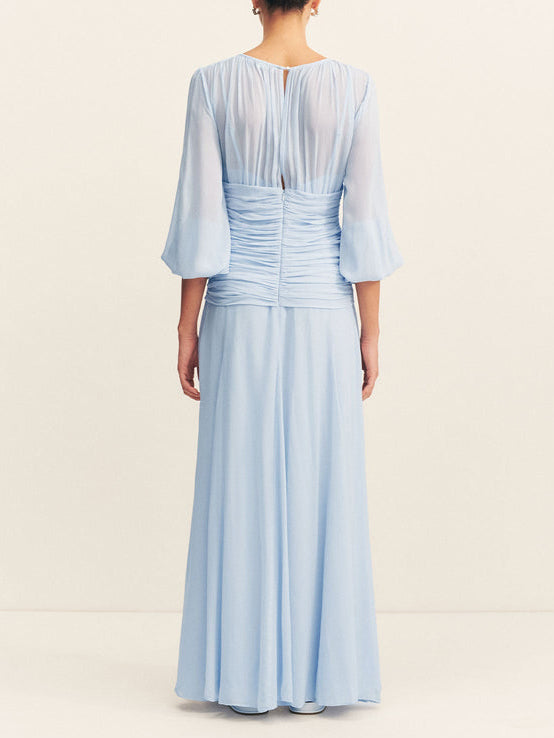 Elegant High Neck Balloon Sleeve Maxi Dress Dresses