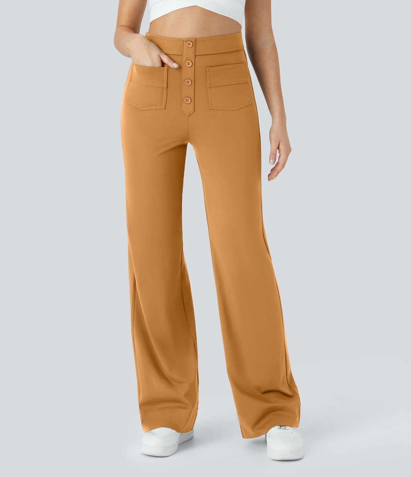 Jade | Elastic pants with high Waist Brown Trousers