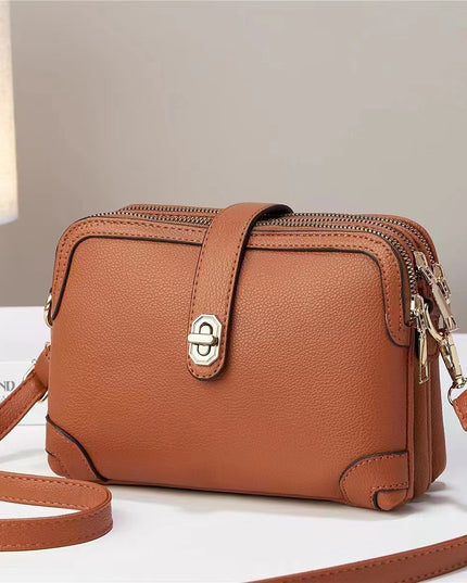 Elegant Multi-Layer Soft Leather Handbag Earthy yellow Leather Bag