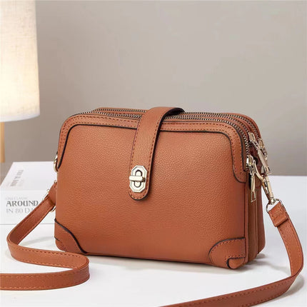 Elegant Multi-Layer Soft Leather Handbag Earthy yellow Leather Bag