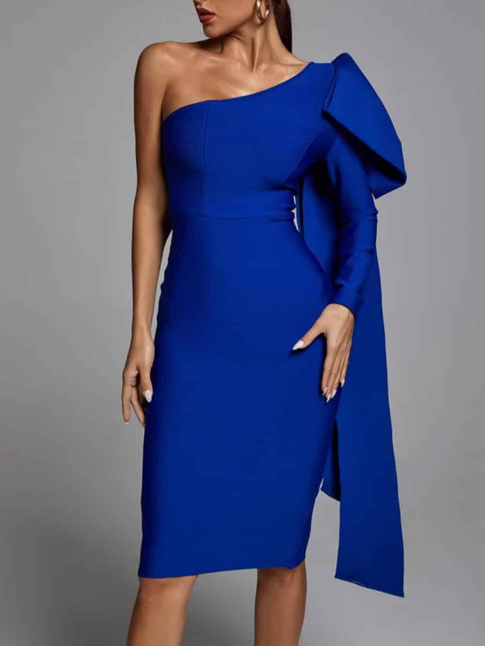 Abbey Blue One Shoulder Bandage Dress Dresses