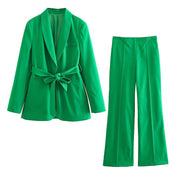 Women's Elegant Two-Piece Suit Green Blazer