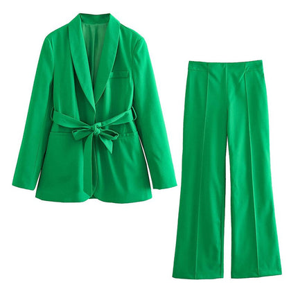 Women's Elegant Two-Piece Suit Green Blazer