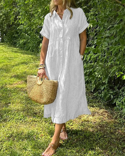 Celira – Striped Button-Up Shirt White Dress