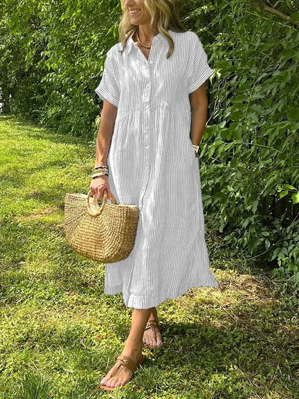 Celira – Striped Button-Up Shirt White Dress