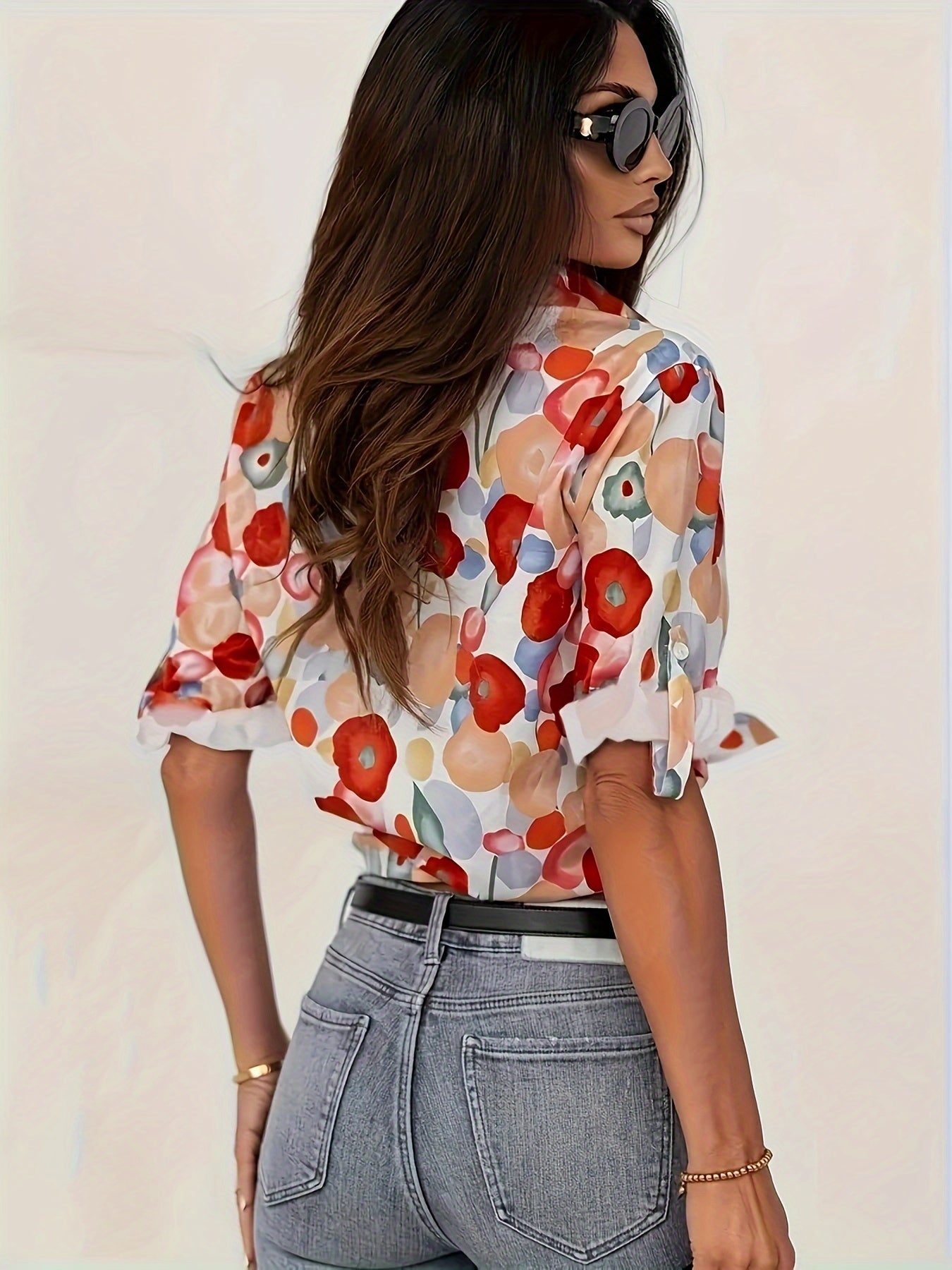 Plus Size Floral Button-Down Shirt Shirts & Tops