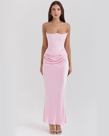 Elegant Strapless Backless Maxi Dress Pink Dresses