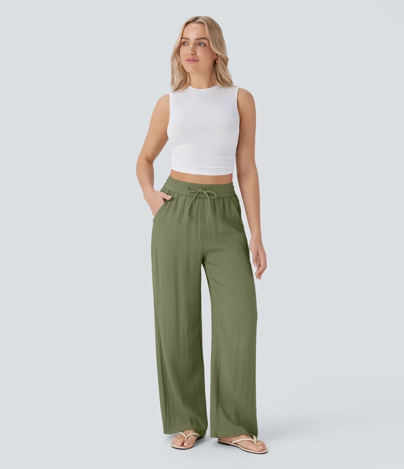 Elegant Linen Wide‑Leg Pants Women Pants
