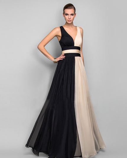 Elegant Satin V-Neck Backless Maxi Dress Picture color Dresses