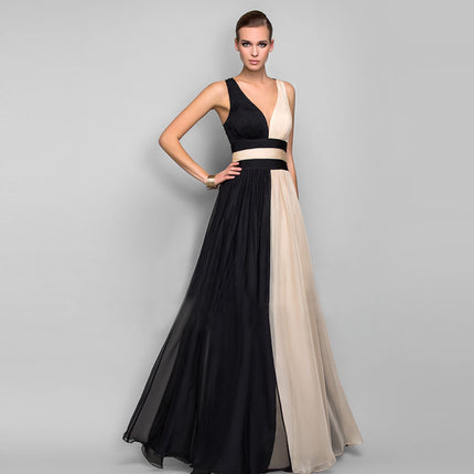 Elegant Satin V-Neck Backless Maxi Dress Picture color Dresses