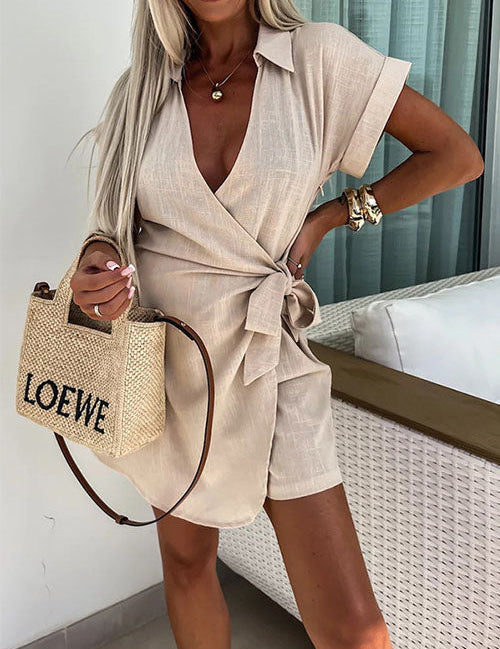 Zoe | Short-sleeved jumpsuit Brown