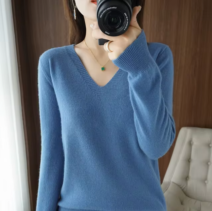 Women's Cashmere V-Neck Sweater Blue Sweater