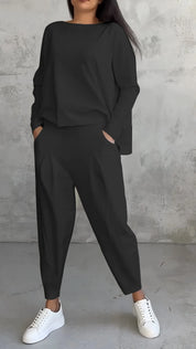 Tara | Women Casual Long Sleeve Suit Black Outfit Sets
