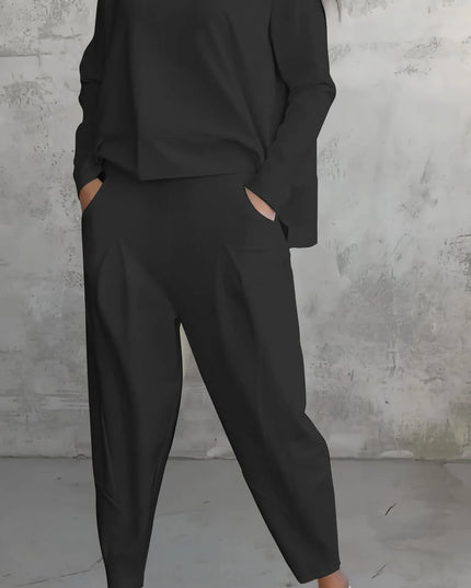 Tara | Women Casual Long Sleeve Suit Black Outfit Sets