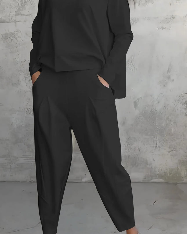 Tara | Women Casual Long Sleeve Suit Black Outfit Sets