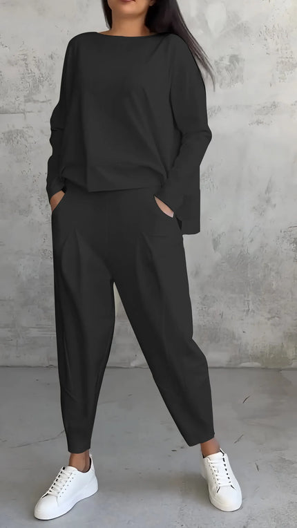 Tara | Women Casual Long Sleeve Suit Black Outfit Sets