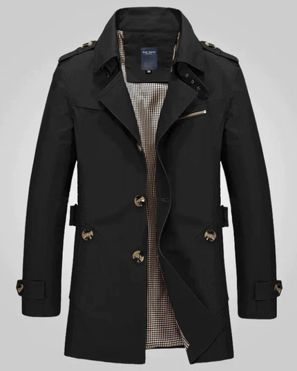 Men's Wool-Blend Trench Coat Black Coat